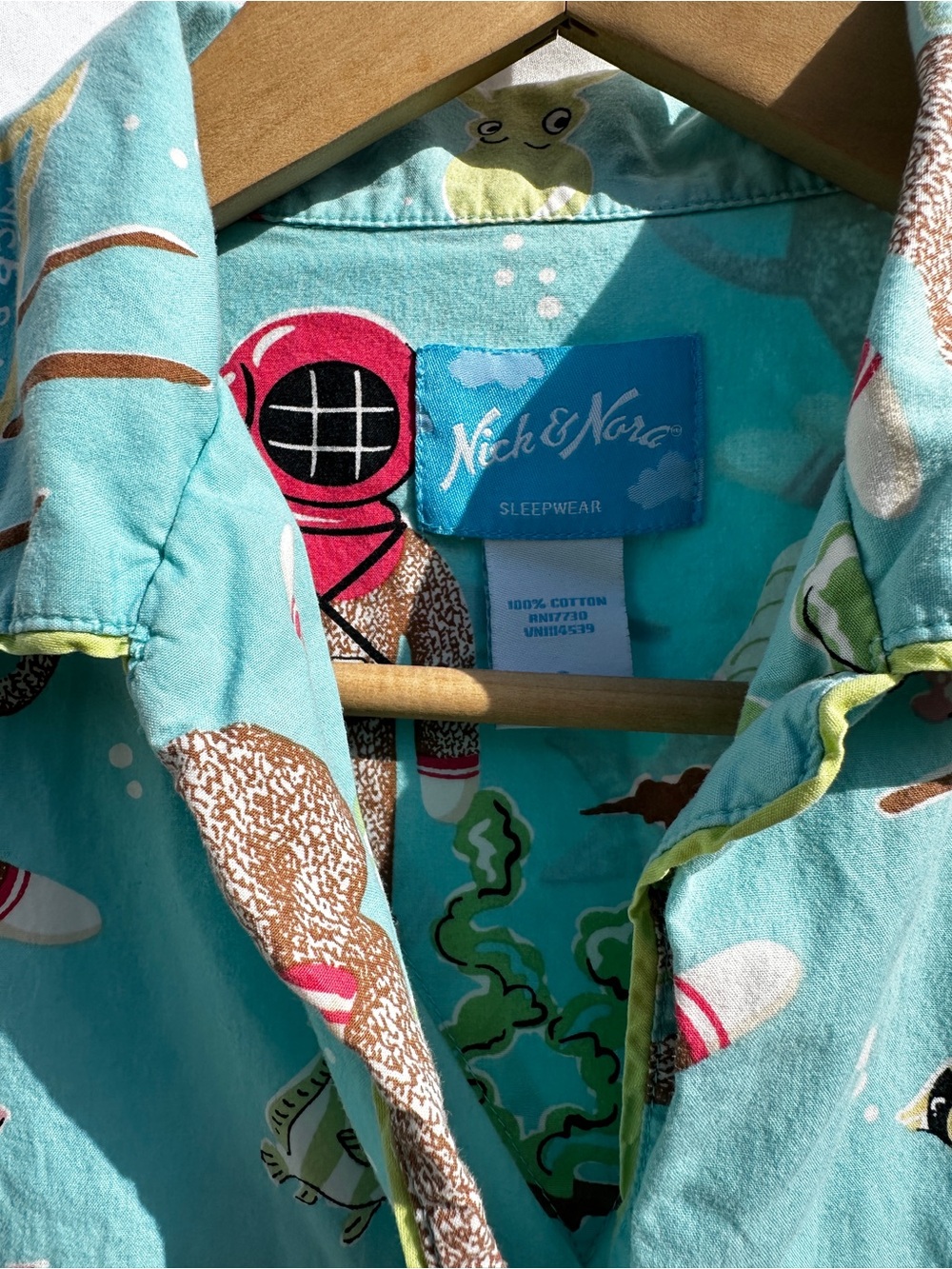 Vintage 2000s Nick & Nora Underwater Scuba Sock Monkey Cotton Pajama Set - Picture 3 of 6